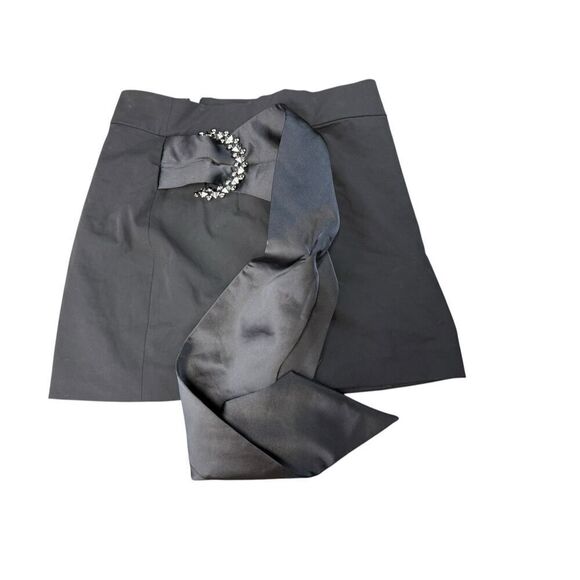 Zara Black Mini Skirt with Rhinestone Buckle & Satin Bow Detail Size L - Picture 3 of 14
